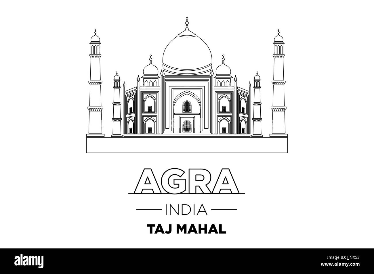 Indien City Line Taj Mahal Indien typografische Gestaltung Vektor-Kunst Stock Vektor