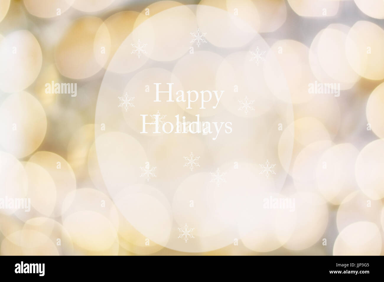 Abstract-Text-Nachricht Happy Holidays gegen einen goldenen Unschärfe Bokeh Hintergrund oder Banner. Stockfoto