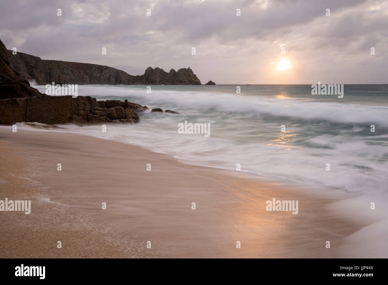 Porthcurno Strand in Cornwall. Stockfoto