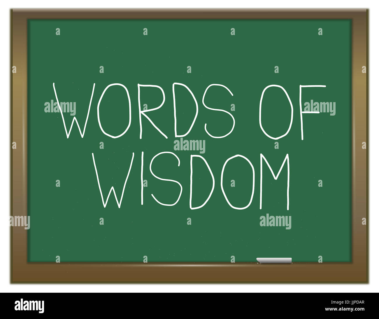 3D Abbildung eine grünen Tafel mit einem Worte der Weisheit Konzept darstellt. Stockfoto