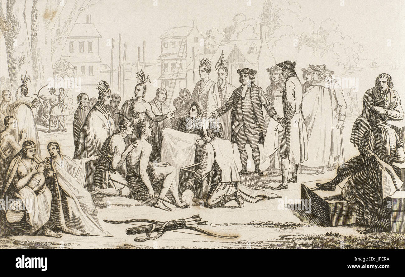 William Penn (1644-1718). Kolonisator und englischen Quaker. Gründer der Provinz von Pennsylvania (1682), einen dauerhaften Frieden mit den Indianern gegründet. Gravur. Stockfoto
