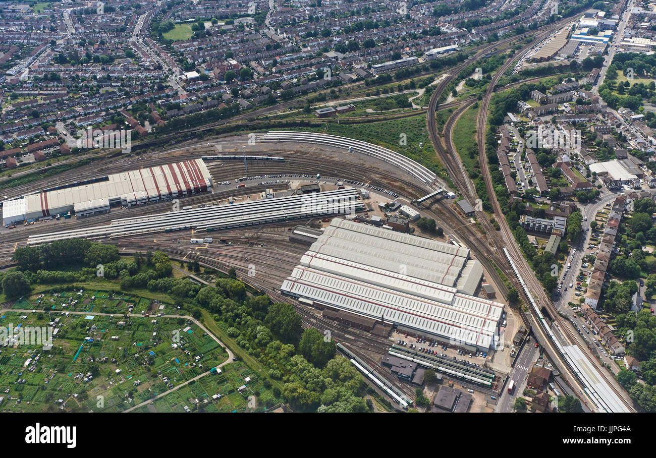 Südlichen Selhurst Traincare Depot, Croydon, South East England, UK, aus der Luft Stockfoto