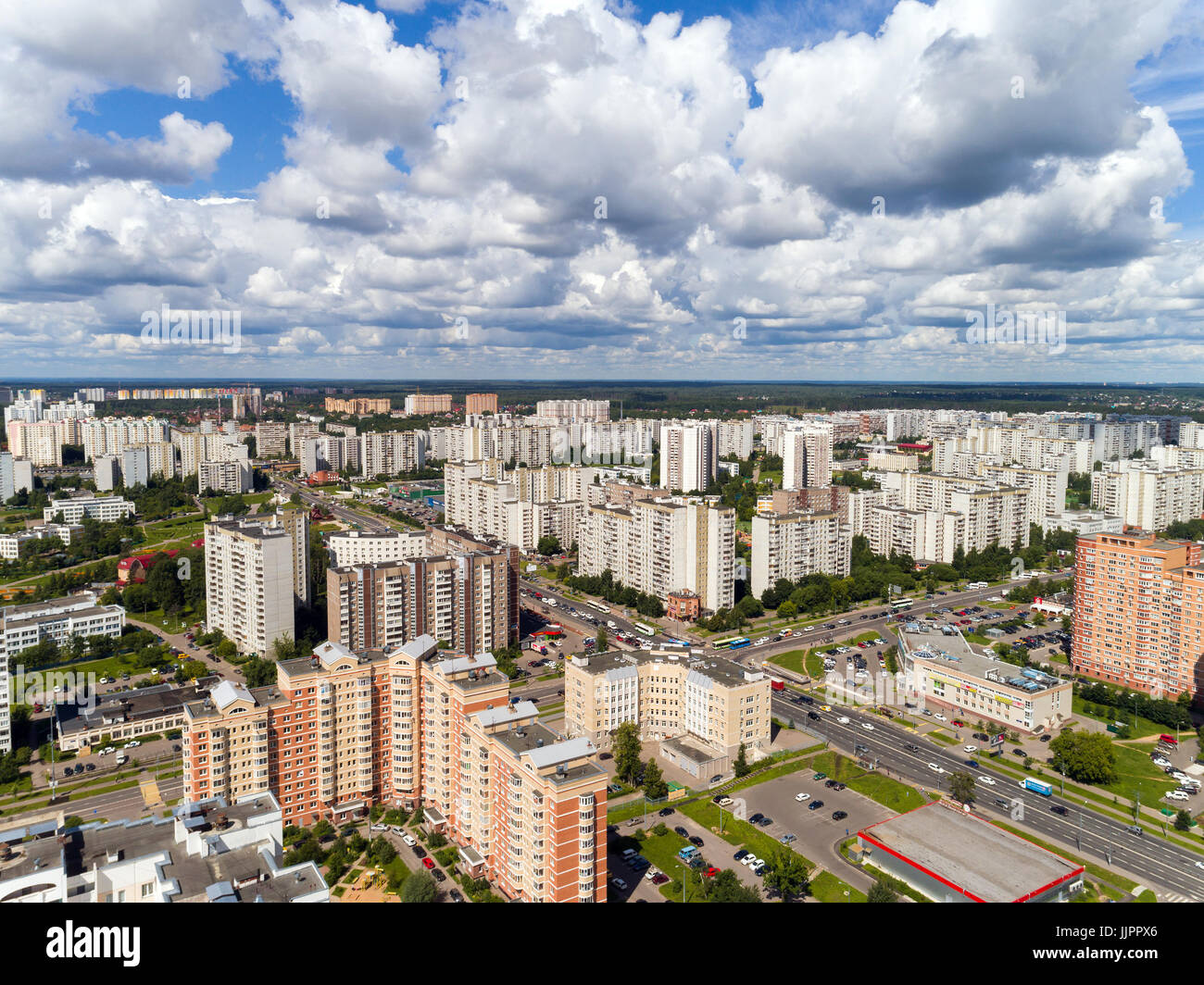 Moskau, Russland - Juli 20.2017. Draufsicht der Verwaltungsbezirk Selenograd Stockfoto