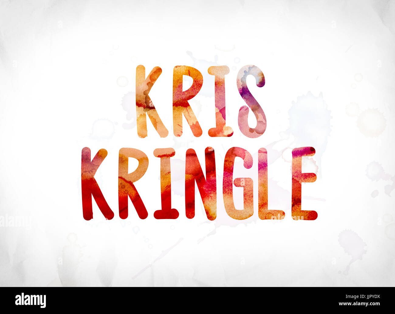 Der Name Kris Kringle Konzept und Thema in bunte Aquarelle auf weißem Papierhintergrund gemalt. Stockfoto