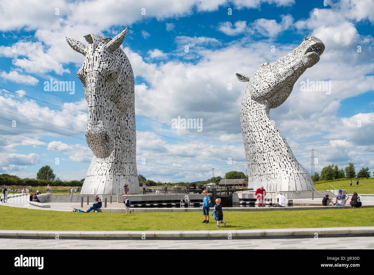 Die Kelpies Skulpturen im Helix Park, Falkirk, Schottland, Großbritannien. Stockfoto