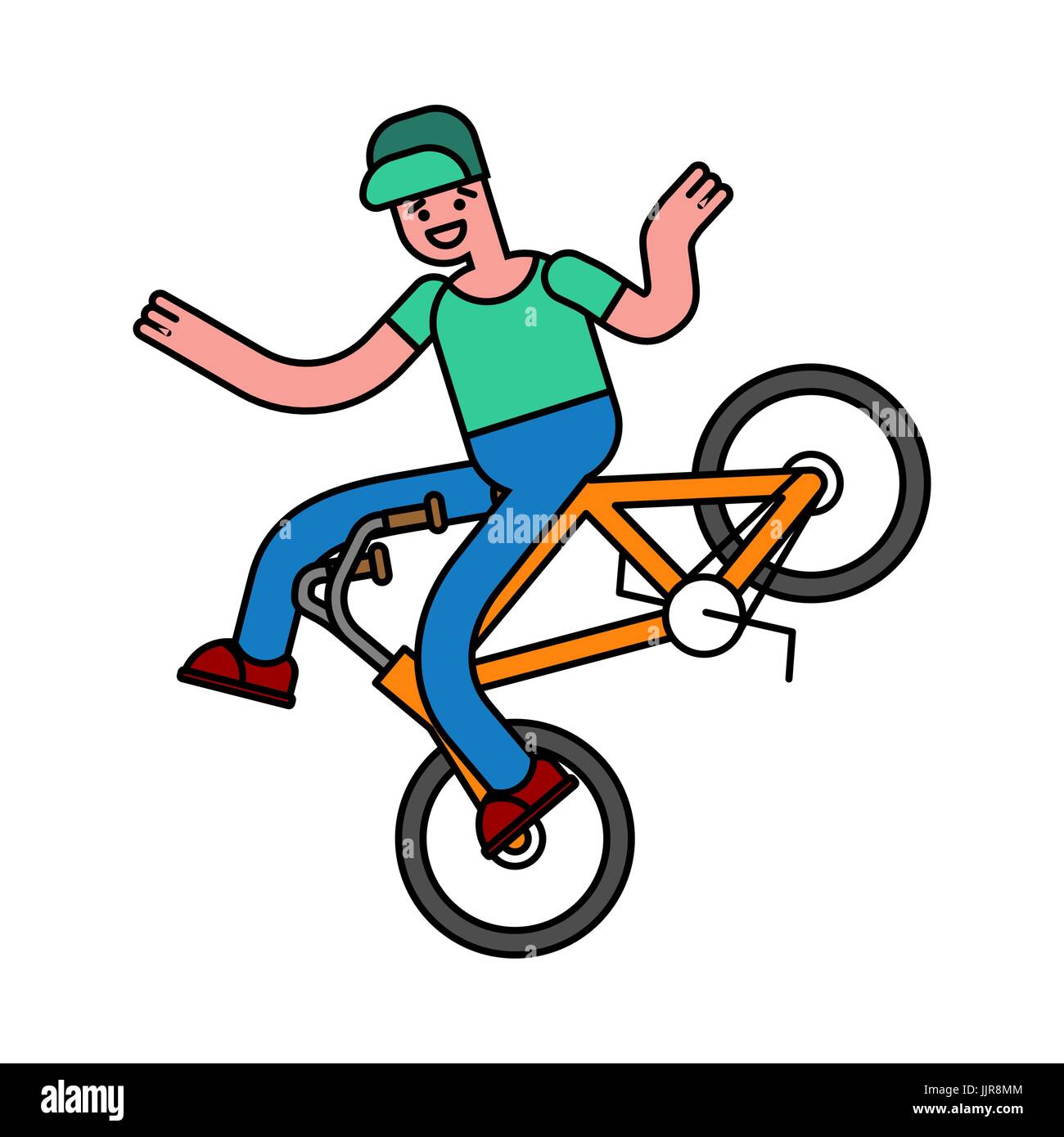 Tricks mit dem Fahrrad. Kerl auf Fahrrad. BMX bereuen. Stock Vektor