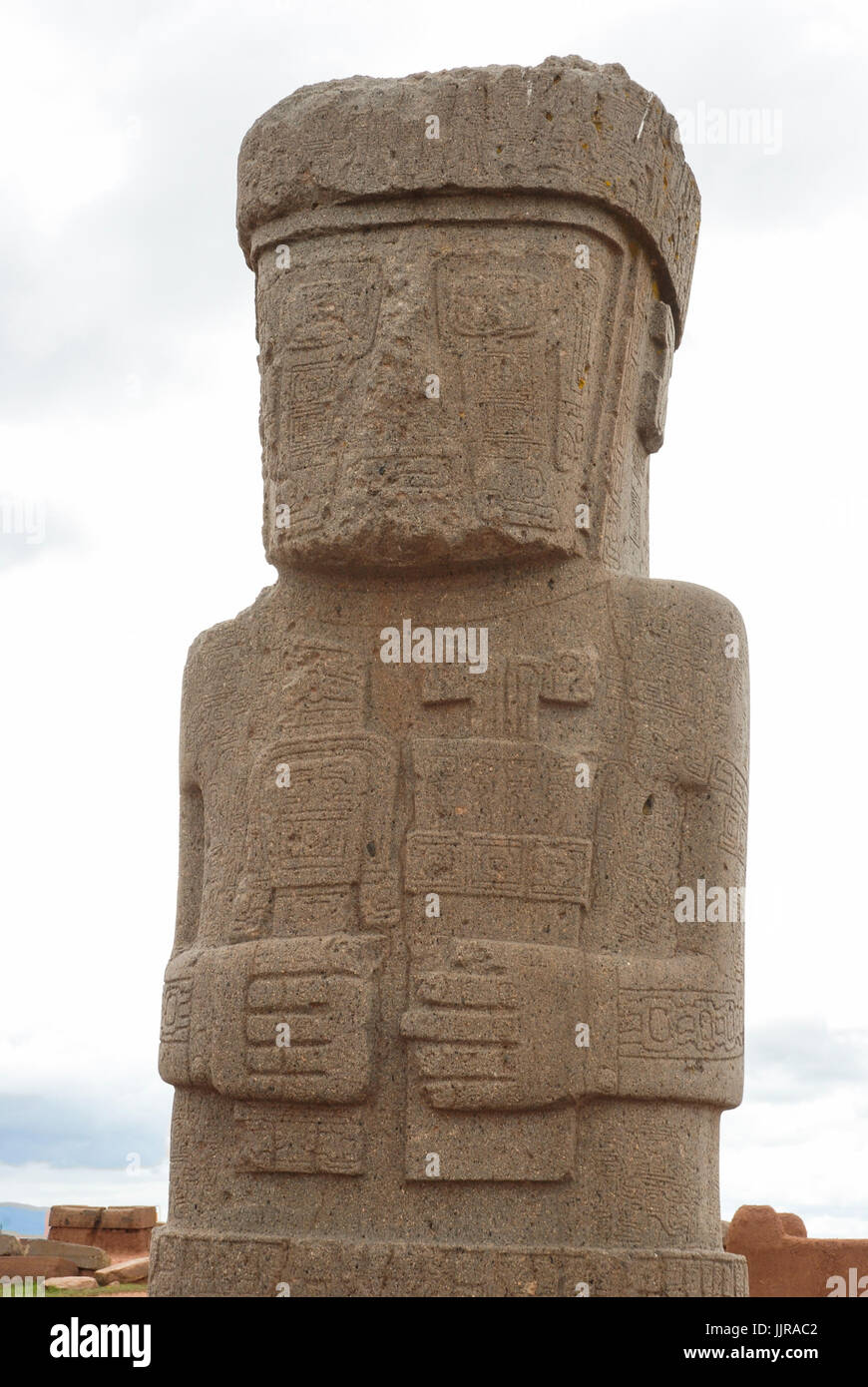Die Ponce Monolith in Tiwanaku, präkolumbische archäologische Stätte, Bolivien, Südamerika Stockfoto