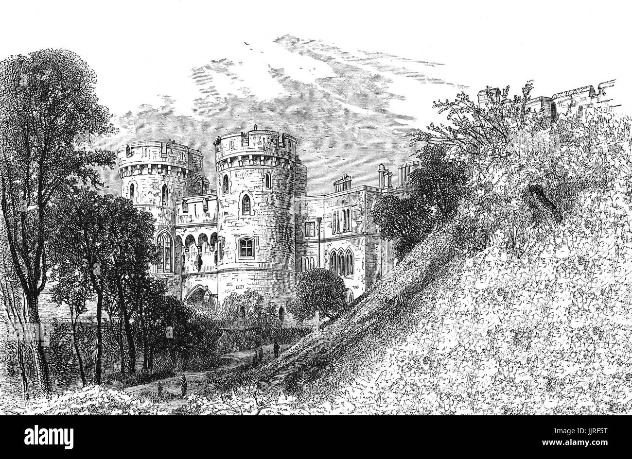 1870: Norman Türme, Windsor Castle, Berkshire, England Stockfoto