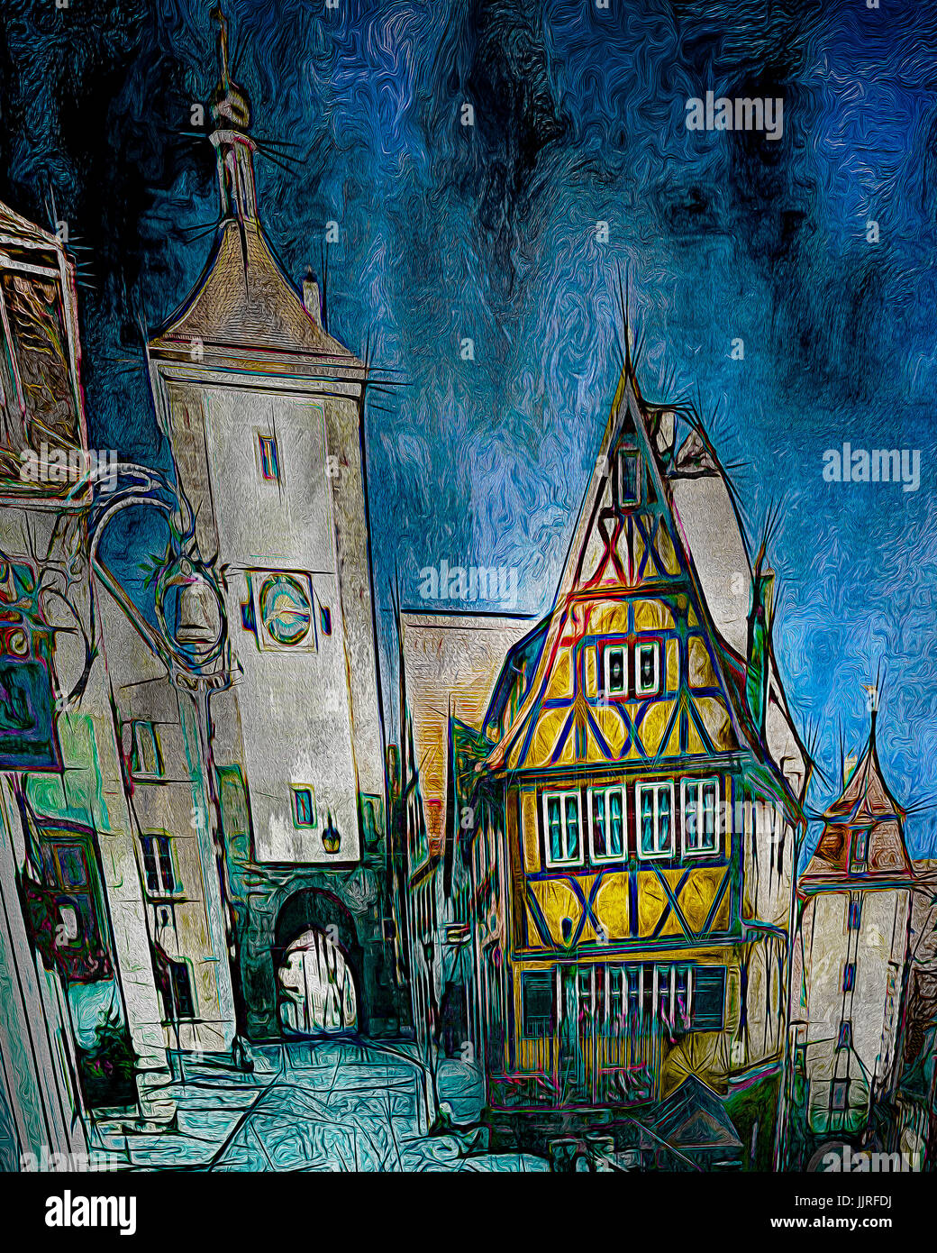DIGITALE Kunst: Rothenburg Ob der Tauber, Deutschland Stockfoto