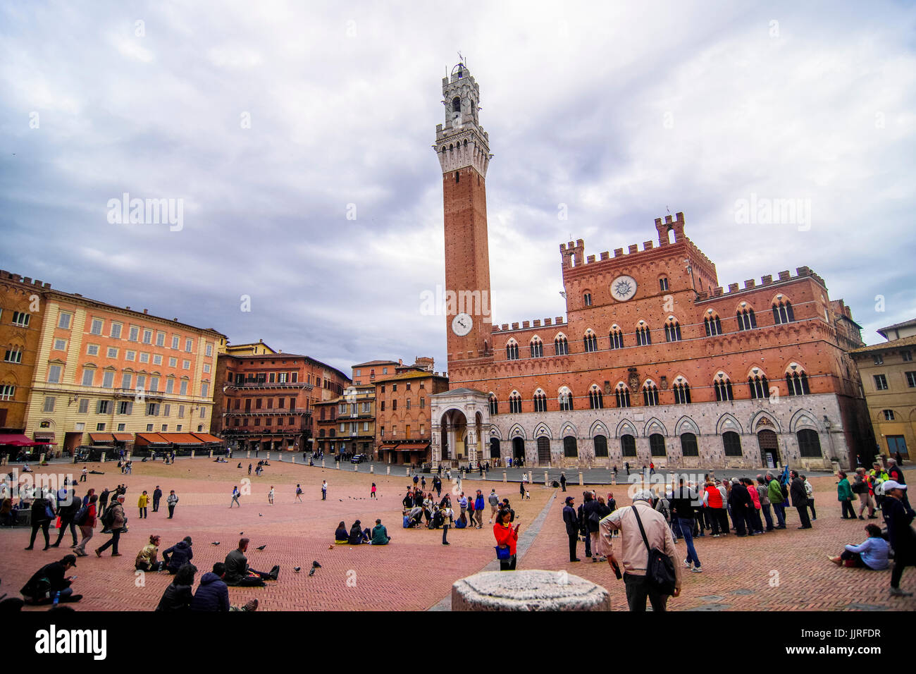 Panorama Blick auf die Piazza del Campo in Siena, Toskana, Italien Stockfoto
