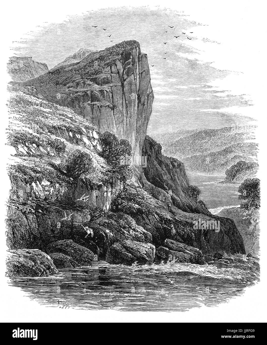 1870: Shepherd es Felsen auf dem Fluss Llugwy, einem Nebenfluss des Flusses Conwy, Conwy County Borough, Clwyd, Nordwales Stockfoto
