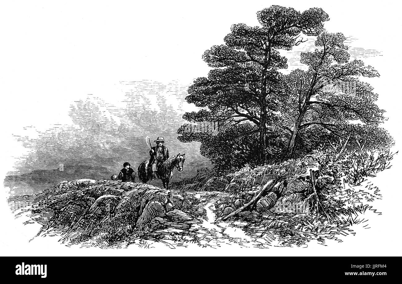 1870: Reisende auf einem Bergpfad über Capel Curig, in die Glyderau Berge von Snowdonia, Nordwales Stockfoto