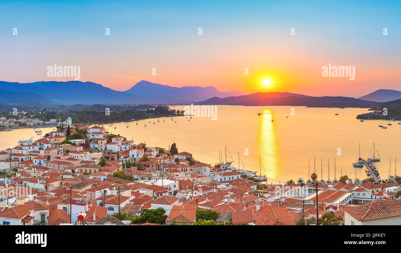 Sonnenuntergang in Griechenland, Poros Stockfoto