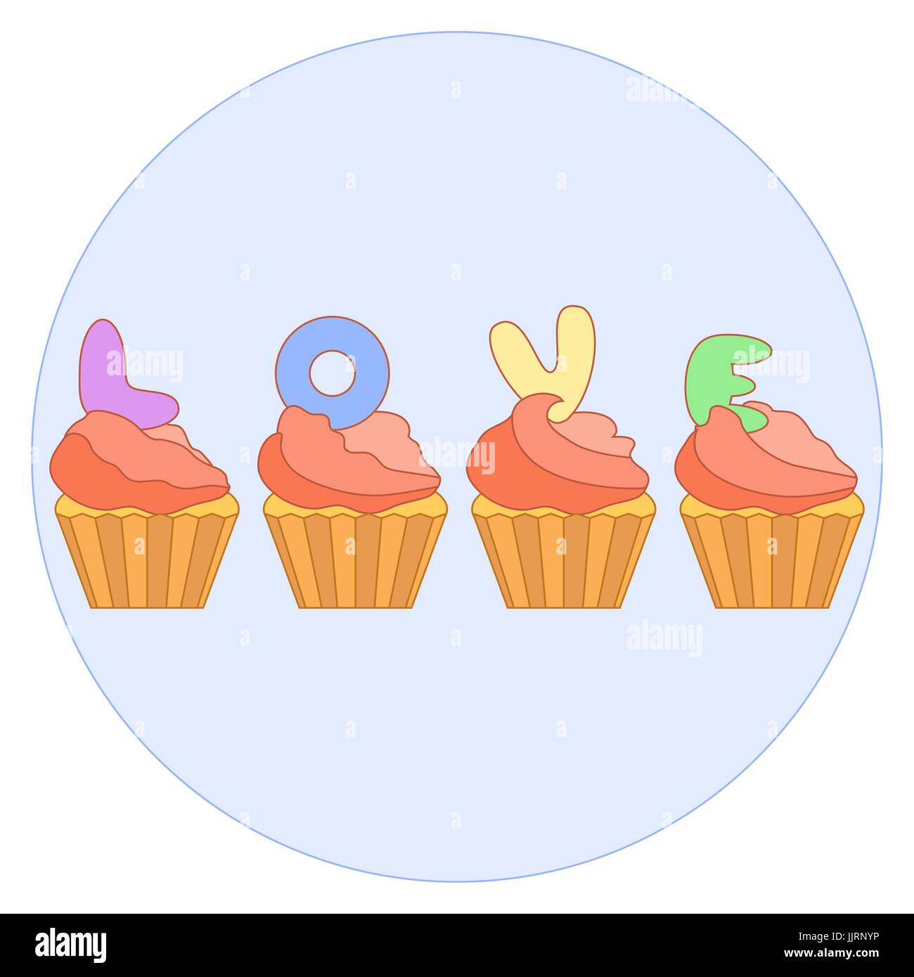 Niedlichen bunten Vektor-Illustration der Liebe Symbole: Cupcakes mit ...