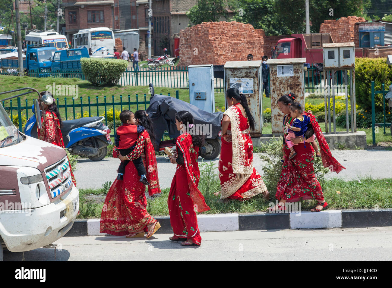 Rekonstruktion und Wiederaufbau nach dem Erdbeben 2015 Dunbar-Platz in Kathmandu, Nepal Stockfoto
