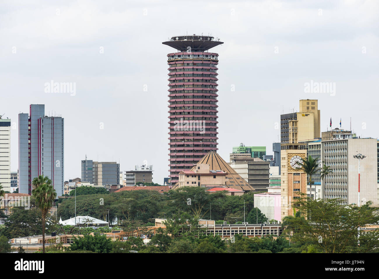 Skyline von Nairobi mit Kenyatta International Convention Centre KICC, Kenia Stockfoto