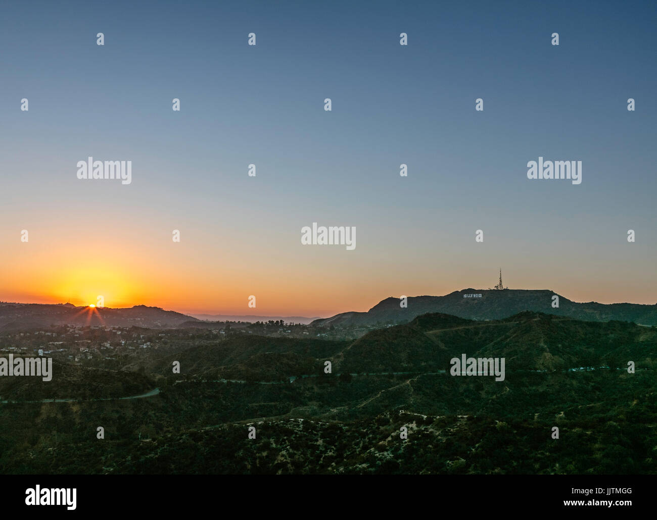 Sonnenuntergang über Hollywood von Griffith Observatory, Los Angeles. USA Stockfoto