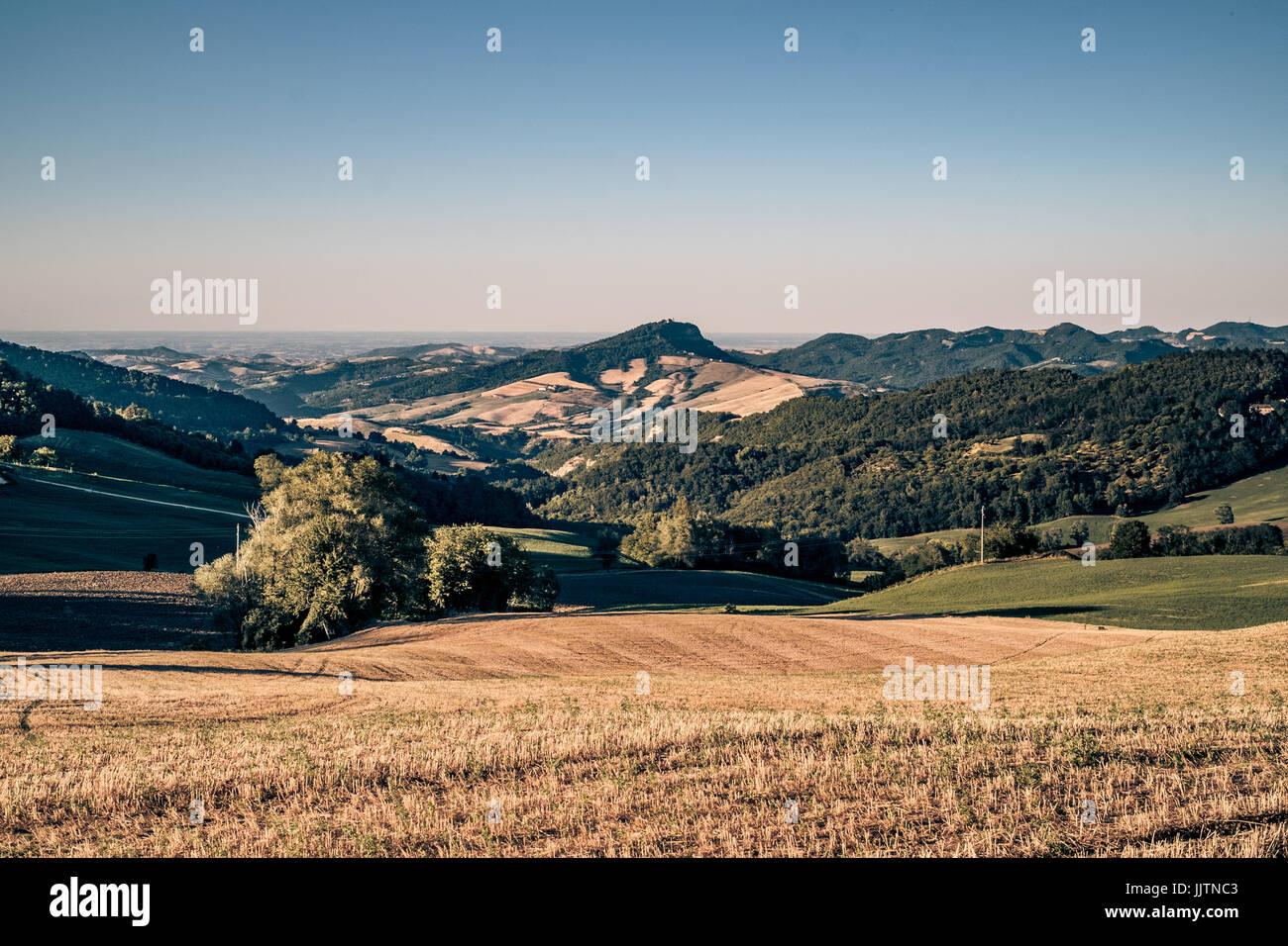 Monte Delle Formiche (Mount der Ameisen) von Loiano, Provinz Bologna, Emilia Romagna, Italien betrachtet. Stockfoto