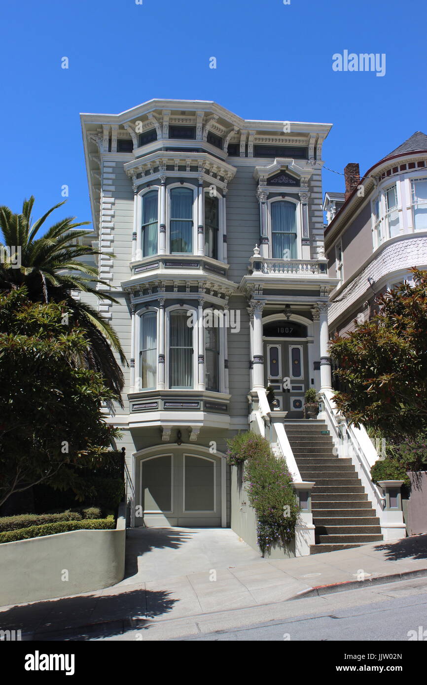 Italianate Haus, gebaut 1870 s-80 s, Lower Pacific Heights, obere Fillmore, San Francisco, Kalifornien Stockfoto