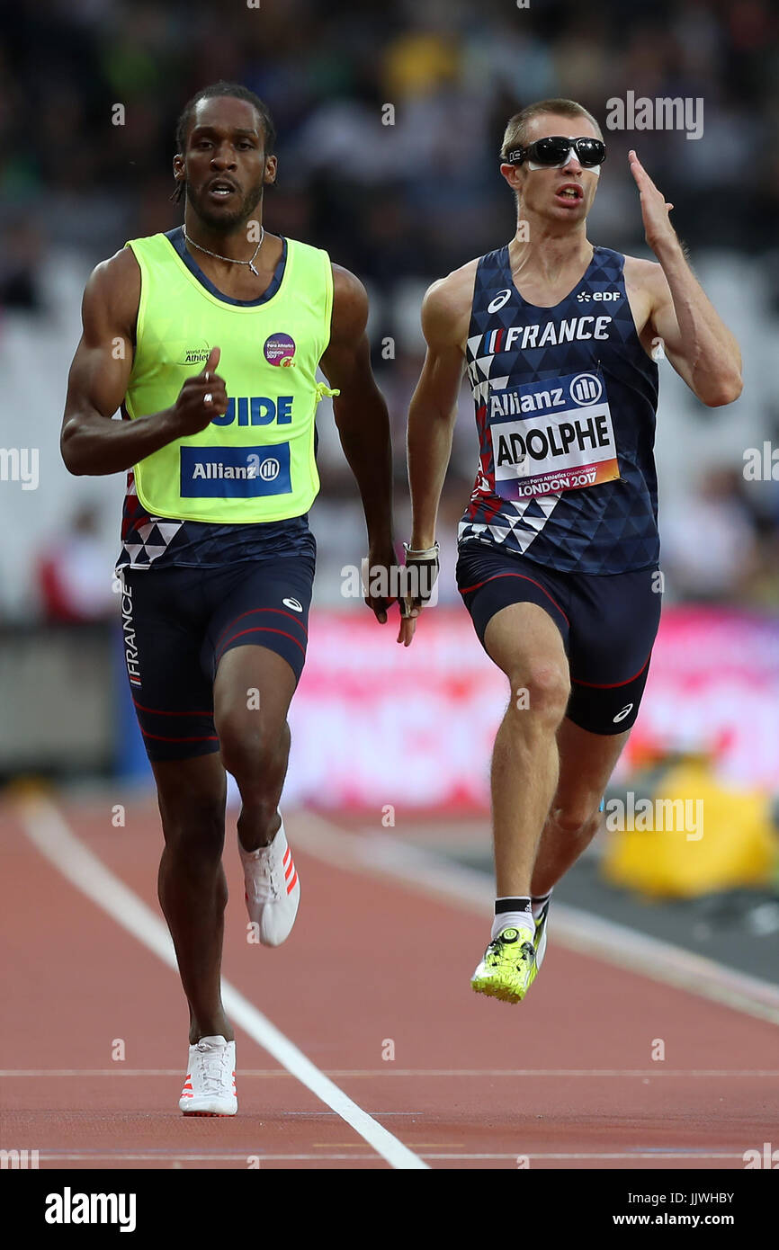 Frankreichs Timothee Adolphe gewinnt die Männer 200m T11 Runde 1 Hitze tagsüber sieben der 2017 Para Leichtathletik-Weltmeisterschaften in London Stadion. Stockfoto