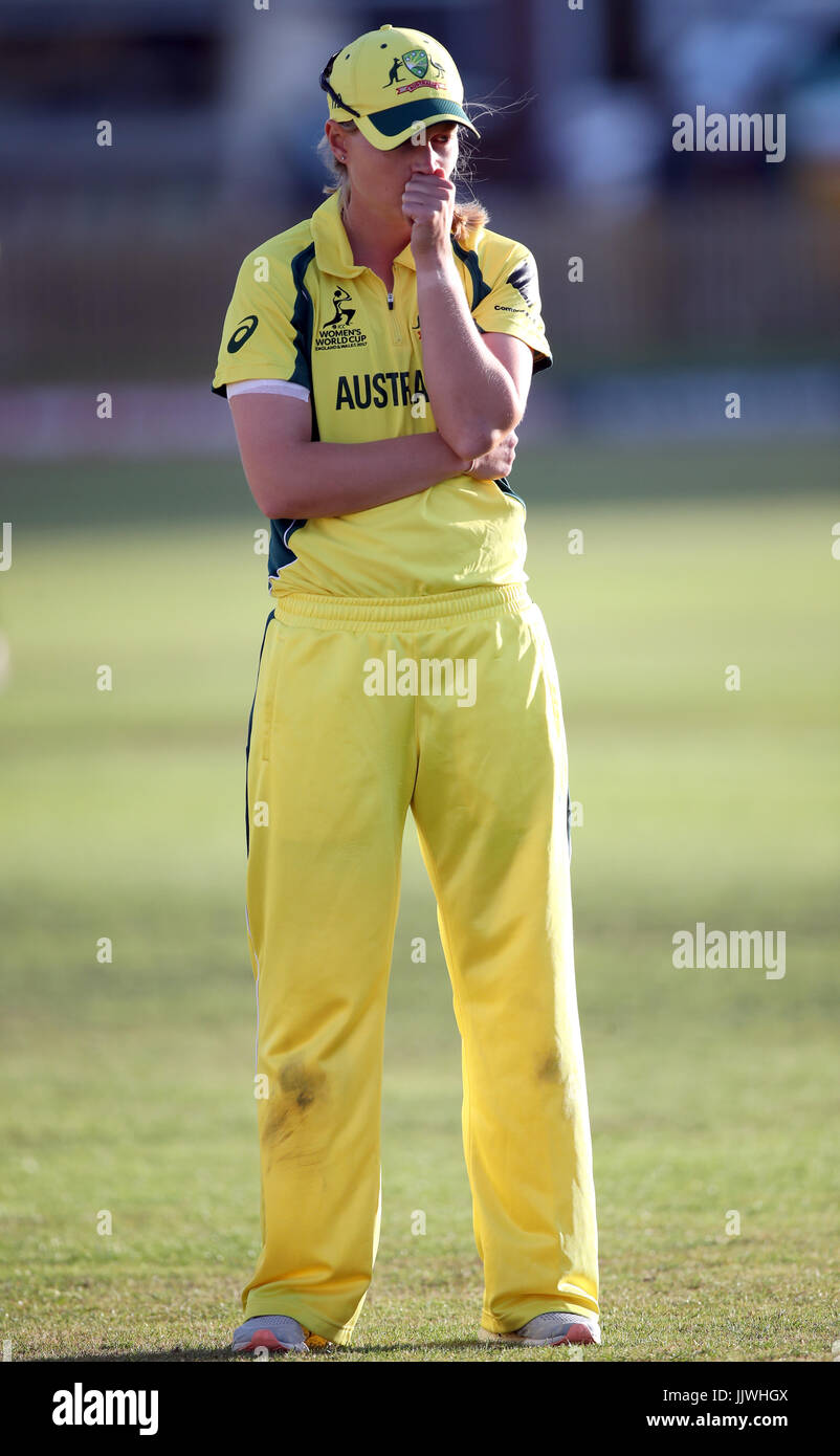 Australien Frauen Meg Lanning erscheint nach der Niederlage in der ICC Womens World Cup Semi Final Match bei The County Ground, Derby niedergeschlagen. Stockfoto