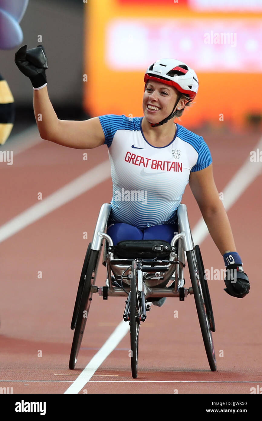 Großbritanniens Hannah Cockroft feiert Sieg der Frauen 400 m-Finale T34 tagsüber sieben der 2017 Para Leichtathletik-Weltmeisterschaften in London Stadion. Stockfoto