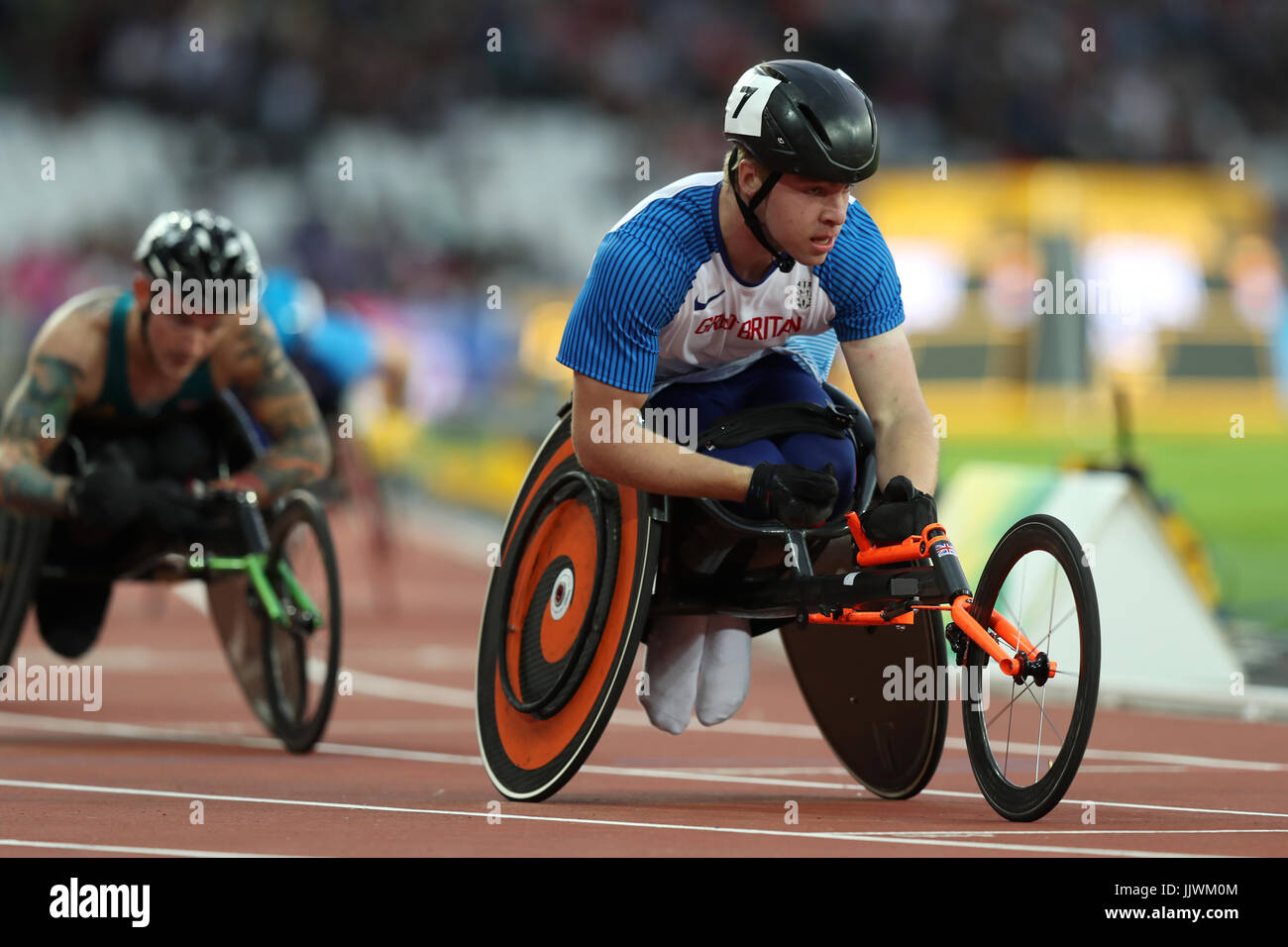 Bronze-Großbritanniens Isaac Türme auf dem Weg zum Sieg in der Männer 800 m-Finale T34 tagsüber sieben der 2017 Para Leichtathletik-Weltmeisterschaften in London Stadion. Stockfoto
