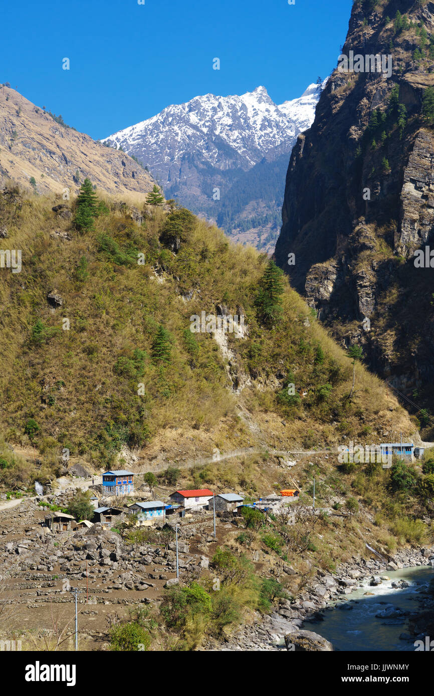 Marsyangdi Tal in der Nähe von dharapani, Annapurna Circuit, Nepal. Stockfoto