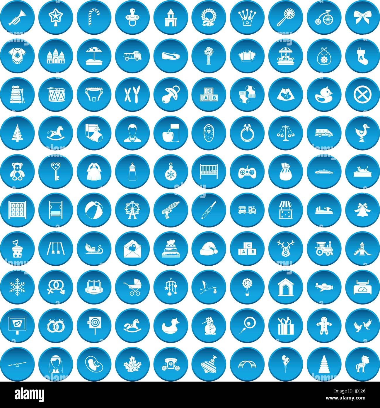 100 Baby Icons set blau Stock Vektor