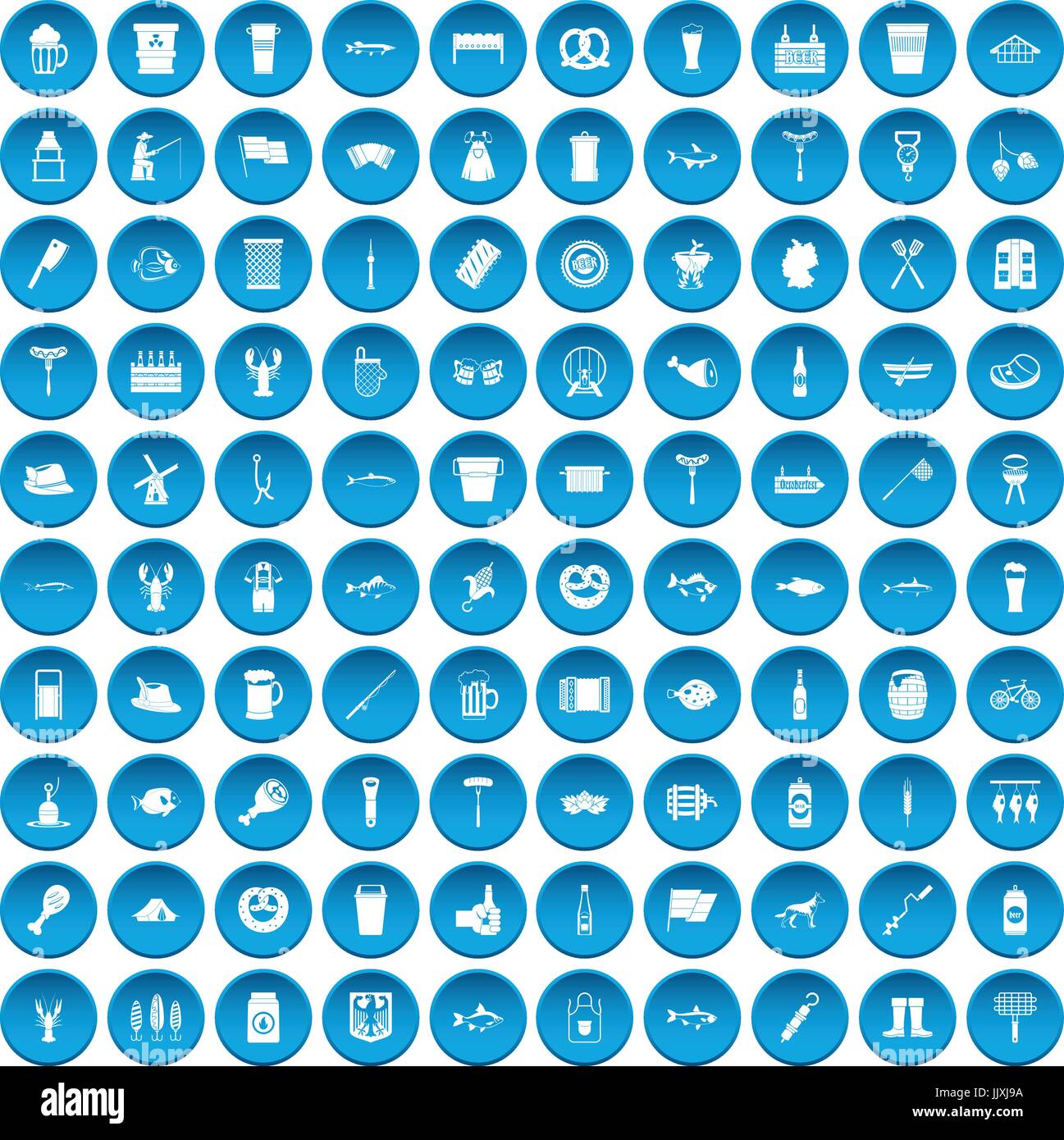 100 Bier Icons set blau Stock Vektor