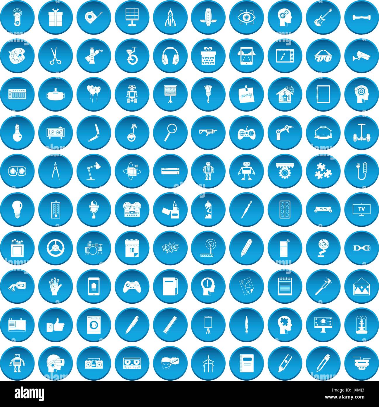 100 kreative Idee Icons set blau Stock Vektor