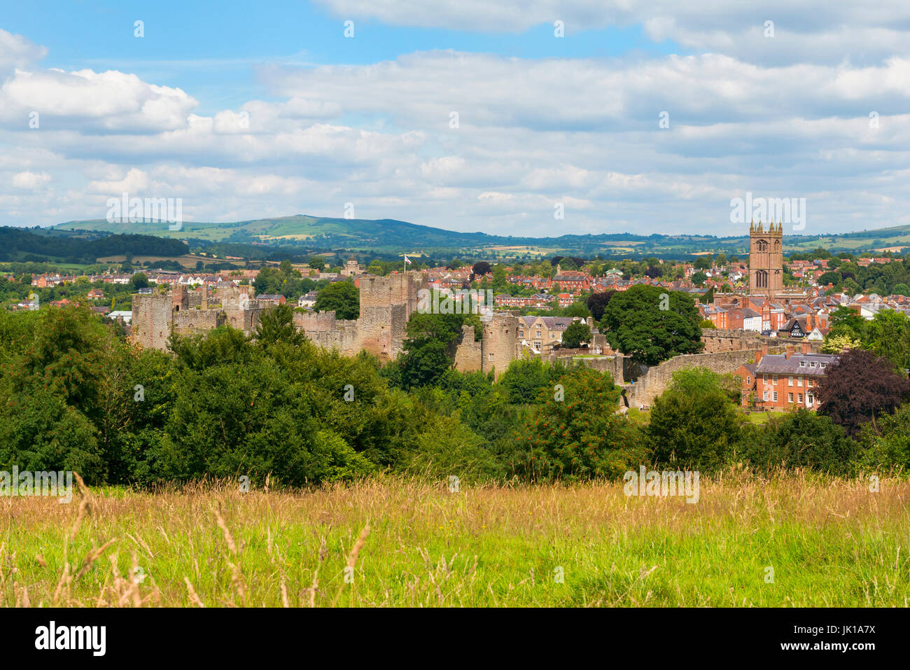 Ludlow gesehen von Whitcliffe Common, Shropshire. Stockfoto