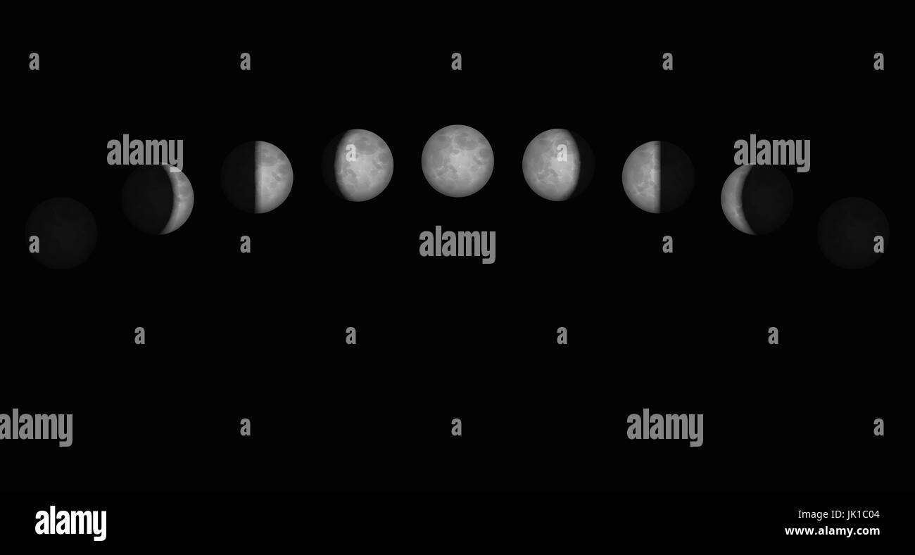 Zeit verfallen der die Mondphasen - verschiedene Formen von beleuchteten Teile der nördlichen Hemisphäre des Planetenerde zu sehen. Stockfoto
