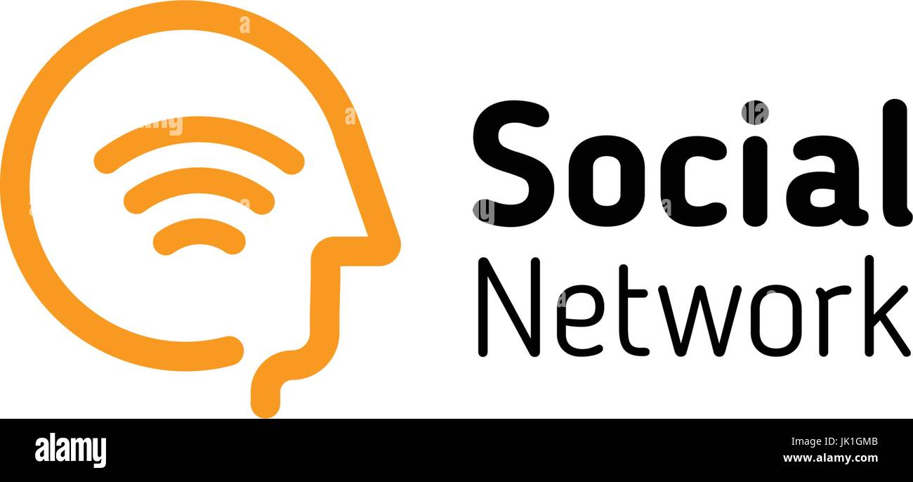 Lineare Menschenkopf mit Wifi Signal Symbol im Inneren. Abstrakte Sozialnetz-Vektor-logo Stock Vektor