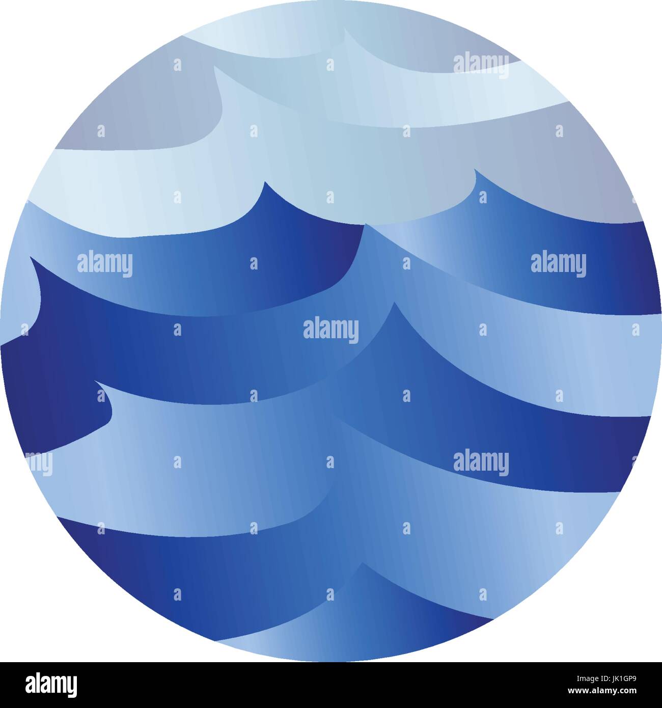 Abstrakt, runden Form Flüssigkeit, blaue Farbe Ozean, Wellen und Himmel, Wolke Logo isoliert. Wasser stilisierte Vektor-Logo. Stock Vektor