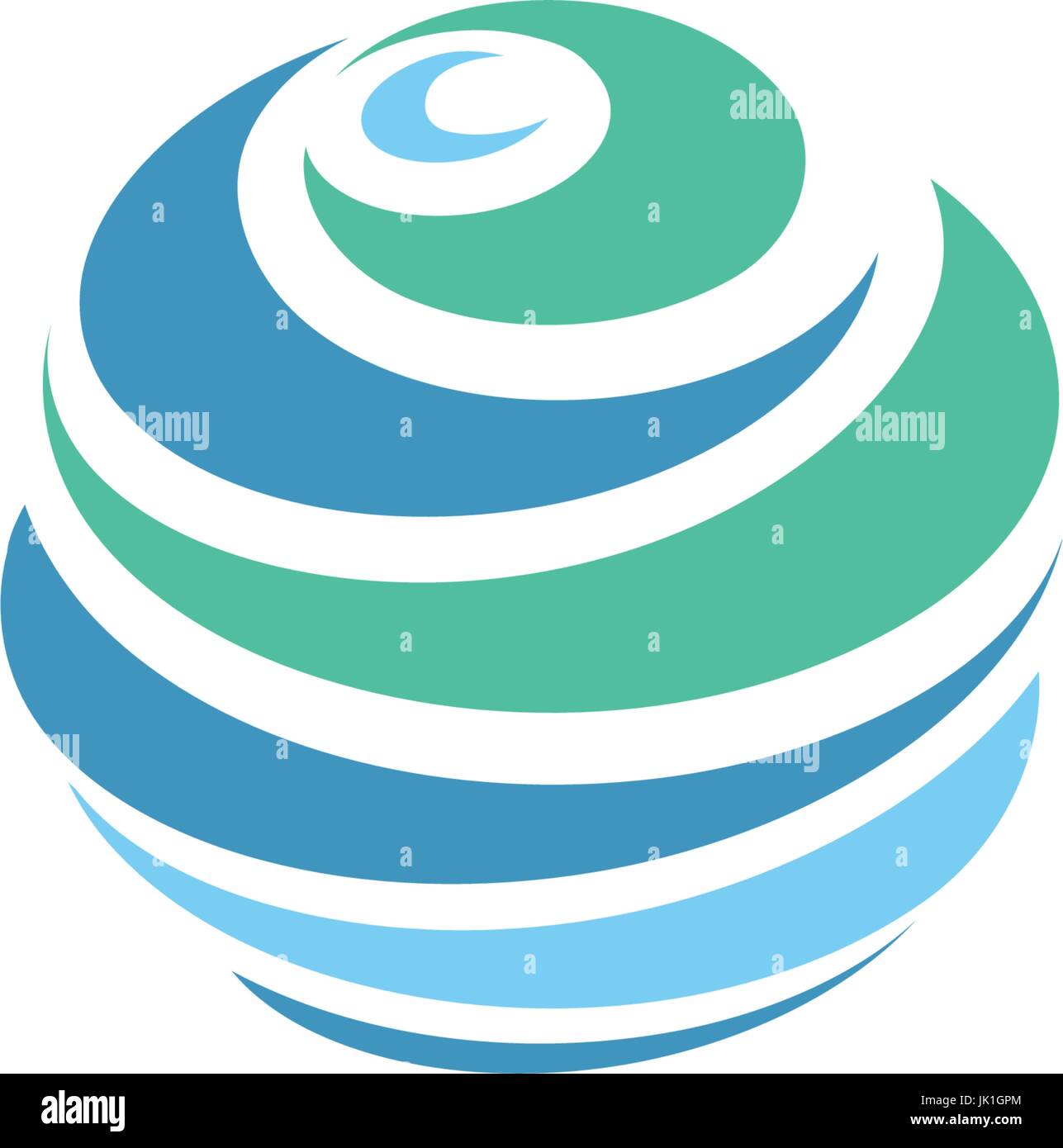 Abstrakter blau global Planet abgestreift Vektor-Logos-Vorlage. Rotierenden blauen Streifen, kreisförmige Planeten in Bewegung um die eigene Achse. Sonstige Universal isoliert Logo. Stock Vektor