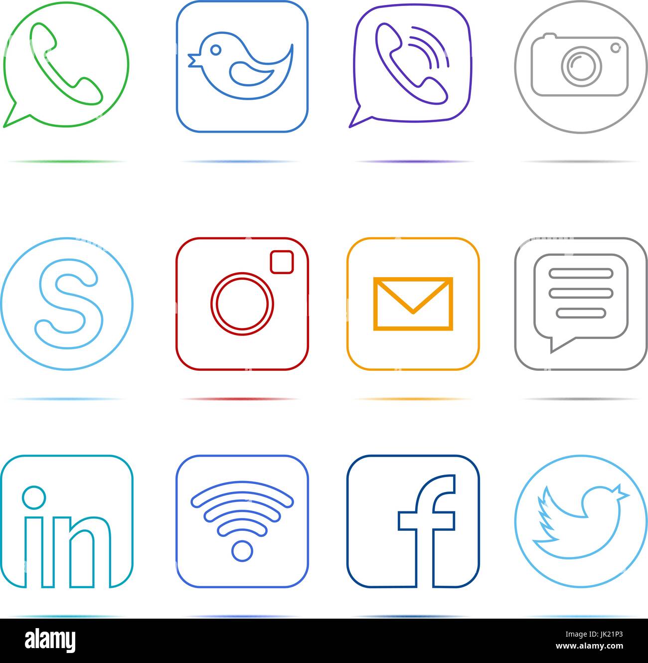 Flache gestaltete Vektor-Icons von Digitalkamera, wie Hand-Symbol, Daumen nach oben, Messenger Vogel und Telefonhörer für soziale Medien, Websites, Schnittstelle Stock Vektor