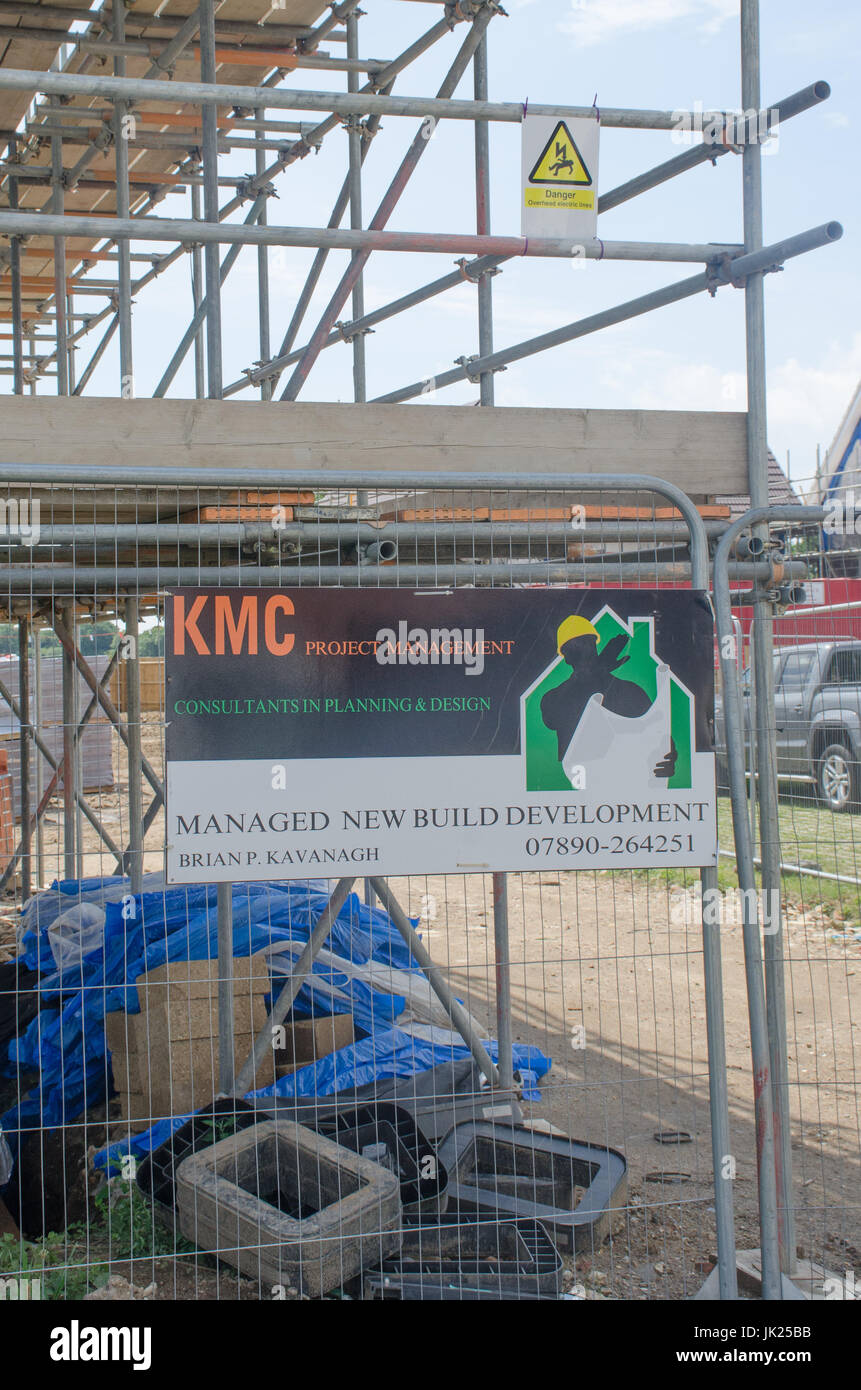 Elmstead Essex Vereinigtes Königreich-17 Juli 2017: Zeichen für Bauarbeiten Projekt zur Entwicklung neuer Stockfoto