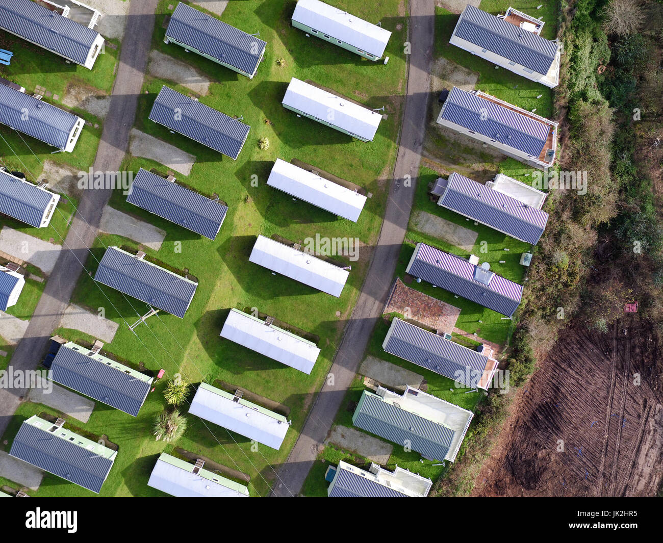 Luftaufnahme des Caravan Park, Looe Bay in Cornwall, Großbritannien Stockfoto