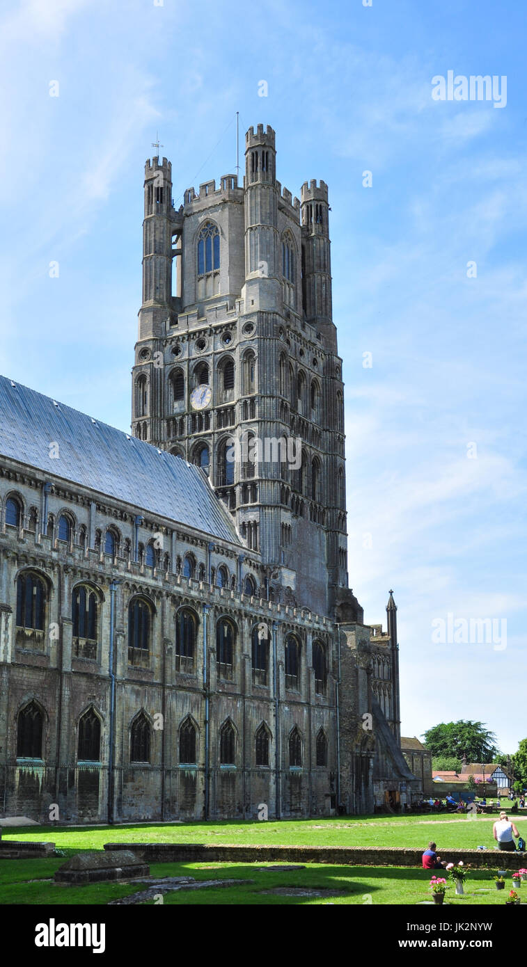 Kathedrale Westturm aus Cross grün, Ely, Cambridgeshire, England, UK Stockfoto