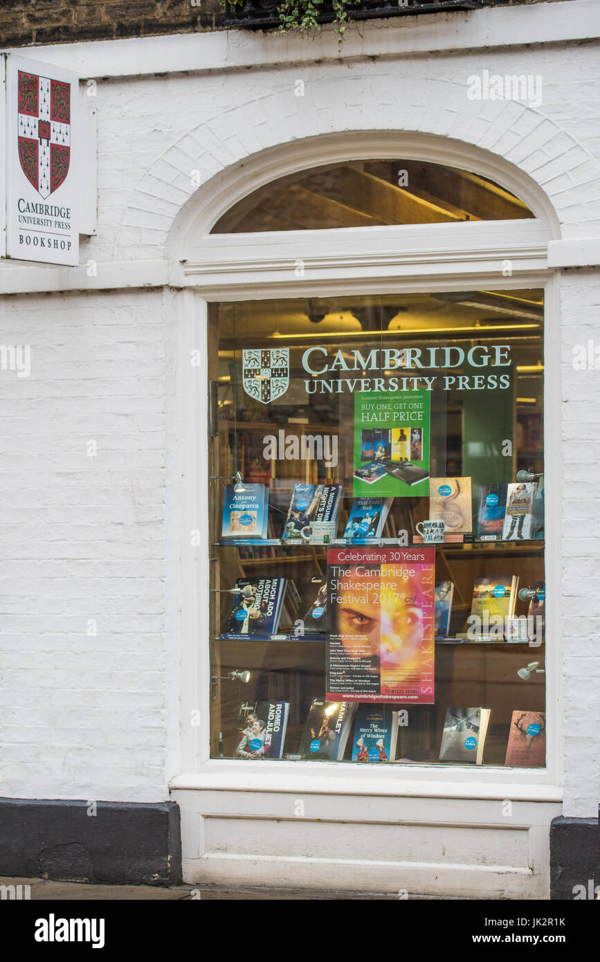 CUP (Cambridge, University Press) Buchhandlung an der Universität Cambridge, England, Großbritannien. Stockfoto