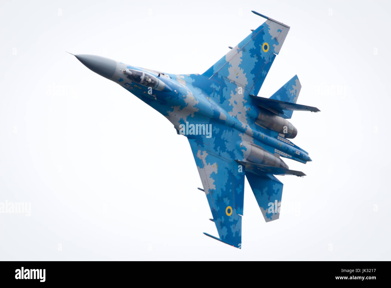 Ex-russischen sowjetischen kalten Krieges ukrainischen Suchoi SU-27 Flanker Etalagen Fairford International Air Tattoo 2017 Stockfoto