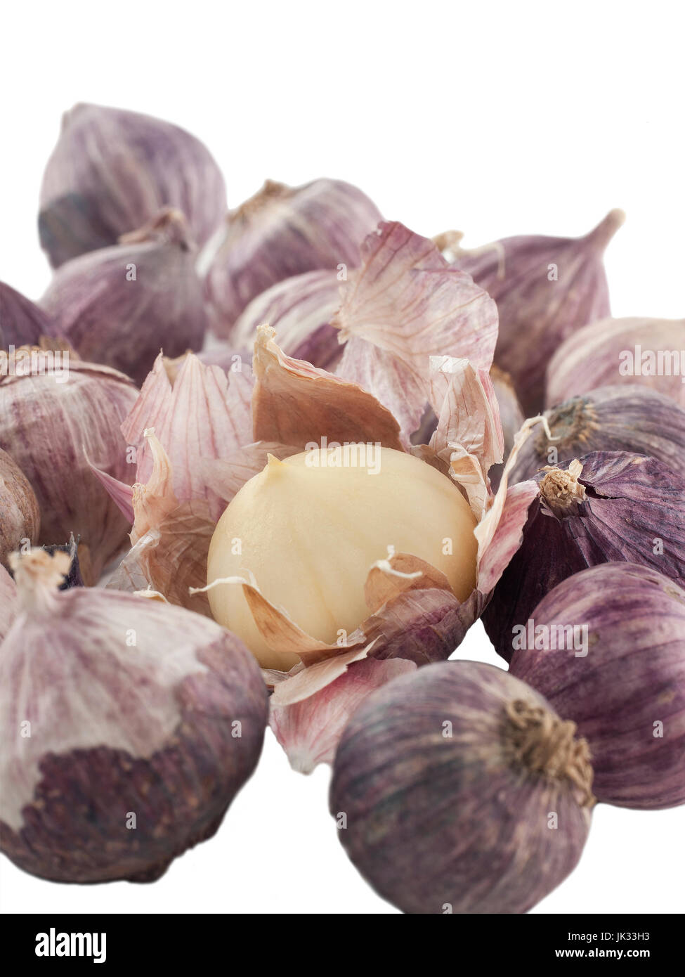 Still-Lebenskunst der einzelnen Lampe Form von Elefanten Knoblauch auf hölzernen Hintergrund Stockfoto