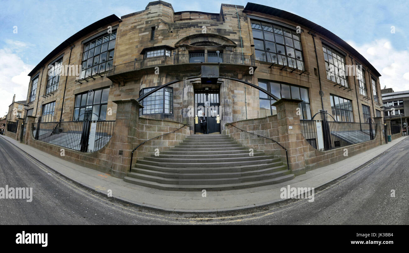 Fischaugen-Schuss der GSA Glasgow School of Art vor dem Brand, der das alte Gebäude zerstört Stockfoto