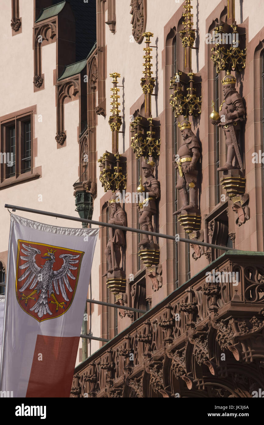 Deutschland, Hessen, Frankfurt am Main, Römerberg Platz, Detail des Frankfurter Rathauses, Stockfoto