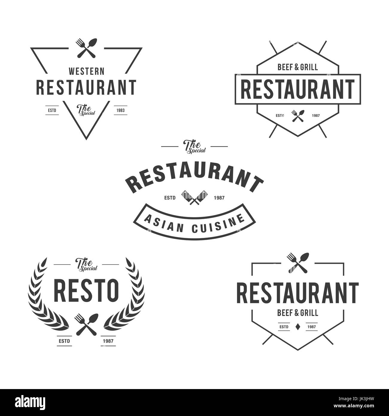 Satz von Vintage Restaurant Abzeichen und Etiketten Stock Vektor