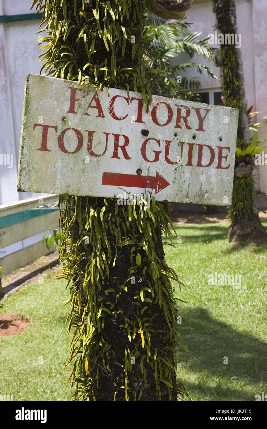Seychellen, Insel Mahe, Morne Seychellois Nationalpark, indischen Ozean Teefabrik, tour Guide Zeichen Stockfoto