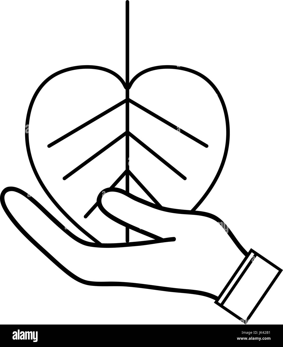 Linie Natur Blatt zur Erhaltung der Umwelt in der hand Stock Vektor