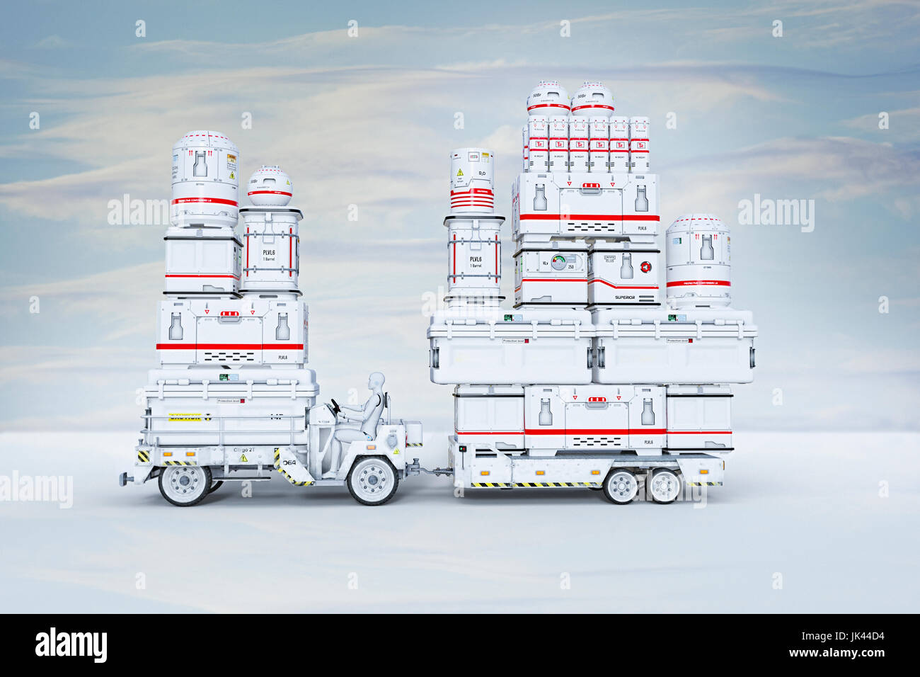Roboter, die Transport von Containern mit Traktor und Anhänger Stockfoto