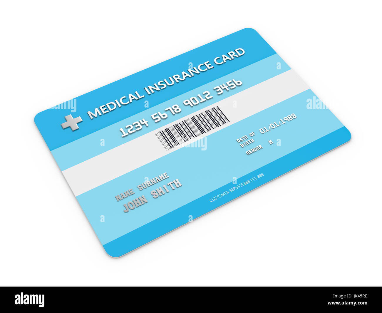 3D Render Krankenversicherungskarte über weiß. Alle persönliche Daten ist frei erfunden. Stockfoto